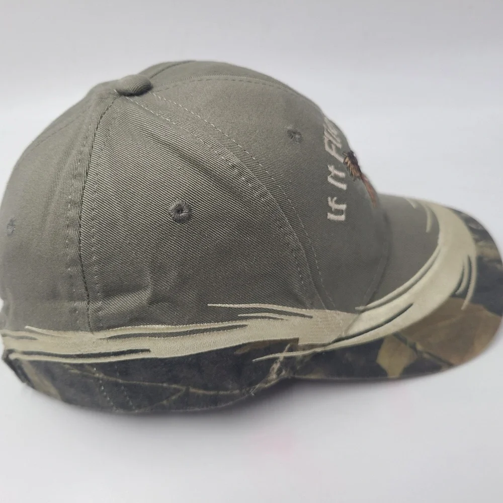 Vintage Pheasant‎ Hat Adjustable (Fits Small) Gray Camo If It Flies It Dies Hunt